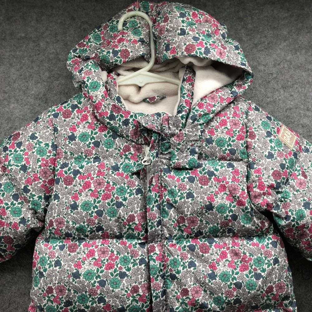 Baby Gap Floral Down Fill Snowsuit 12-18M Girl Pink Fleece Hooded Winter Bunting